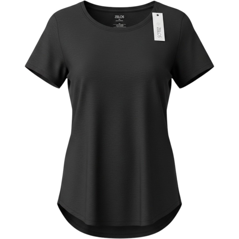 Zelos Womens XL True Black Short Sleeve Activewear T-Shirt High-Low Hem NWT